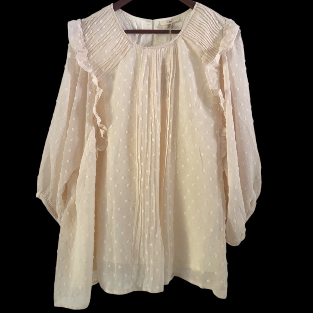 Easel Pintuck Ruffle Swiss Dot Blouse NWT
